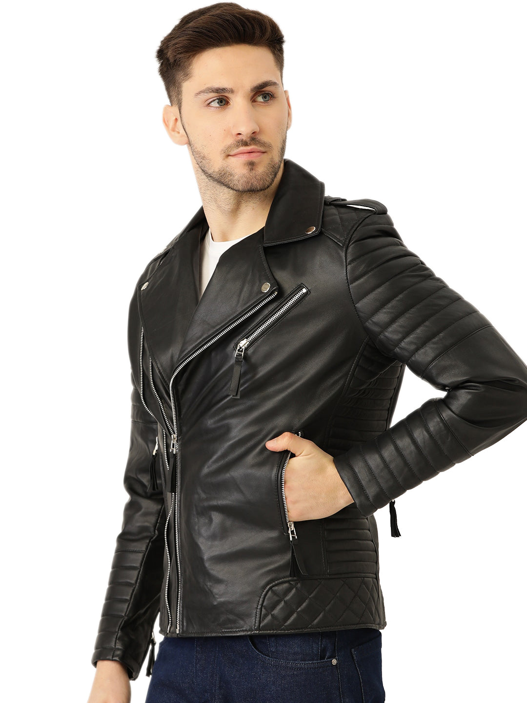 Leather Retail® Men's Faux Leather Motorcycle Fashion Biker Style(LRM30BL)