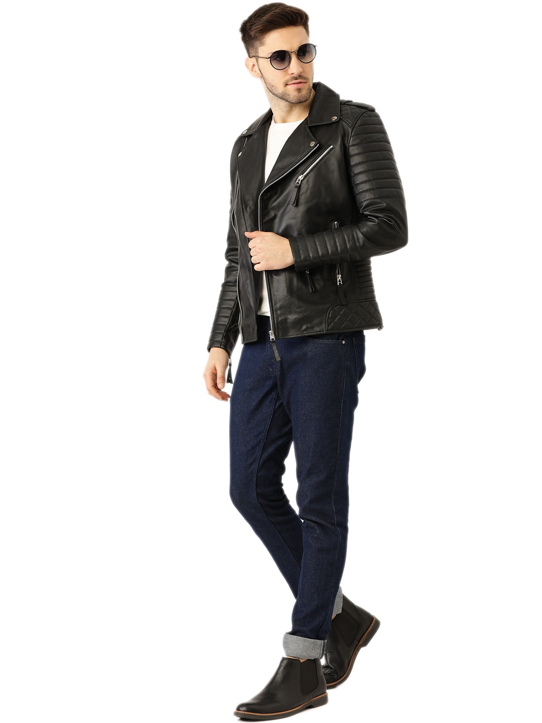 Leather Retail® Men's Faux Leather Motorcycle Fashion Biker Style(LRM30BL)