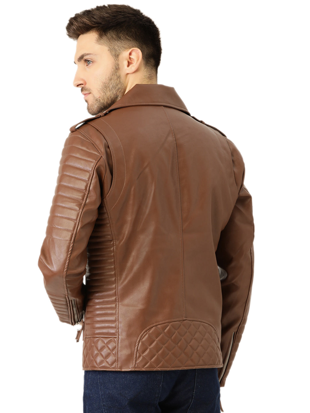 Leather Retail® Men's Solid Biker Jacket(LRM30BR)