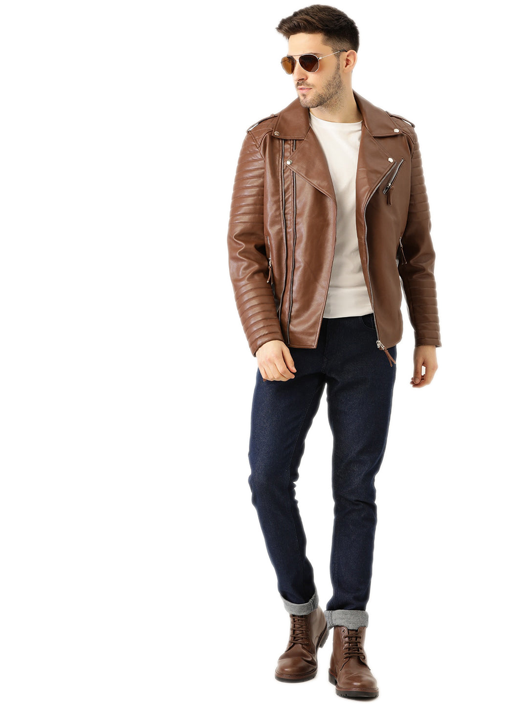 Leather Retail® Men's Solid Biker Jacket(LRM30BR)