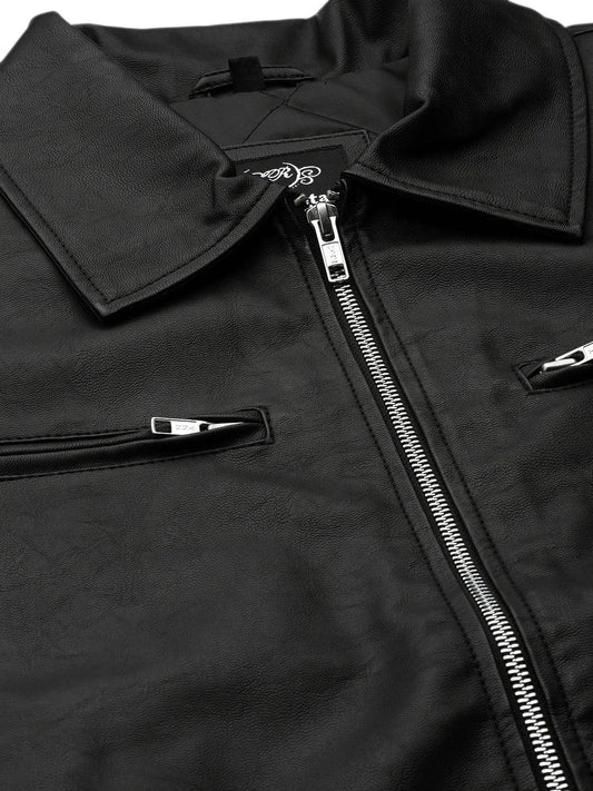 Leather Retail Men's Solid Biker Jacket