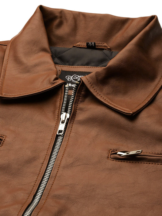 Leather Retail Men's Solid Biker Jacket ( LRAIM33BR )