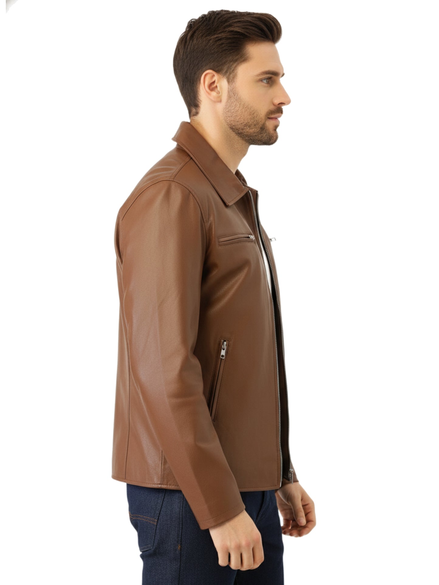 Leather Retail Men's Solid Biker Jacket ( LRAIM33BR )