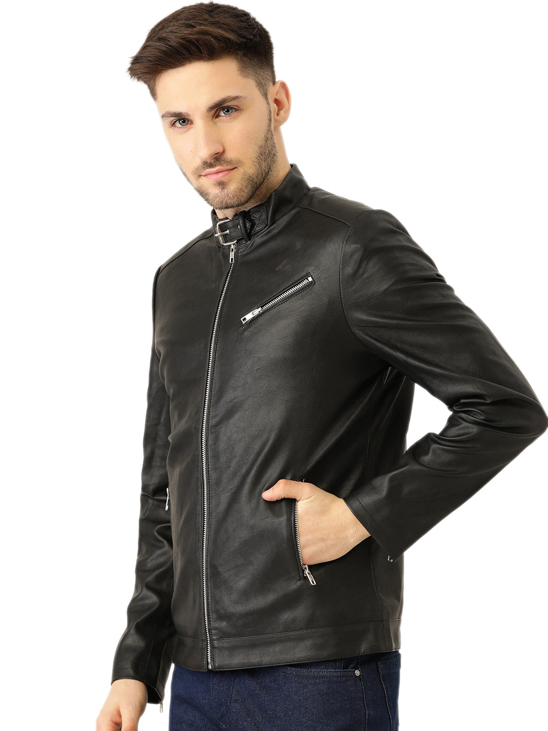 Leather Retail® Men's Faux Leather Motorcycle Fashion Biker Style(LRM34BL)