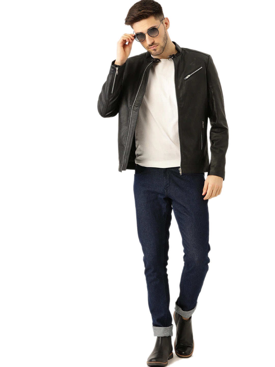 Leather Retail® Men's Faux Leather Motorcycle Fashion Biker Style(LRM34BL)