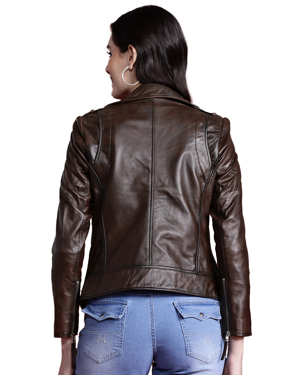 Leather Retail Genuine Leather Biker Jacket For Women's ( LRPLF14CO )