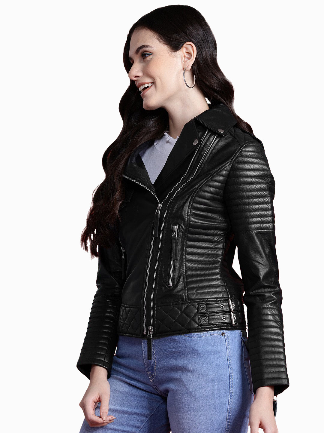Leather Retail Female's Pure Genuine Leather Jacket(LRPLF16BL)
