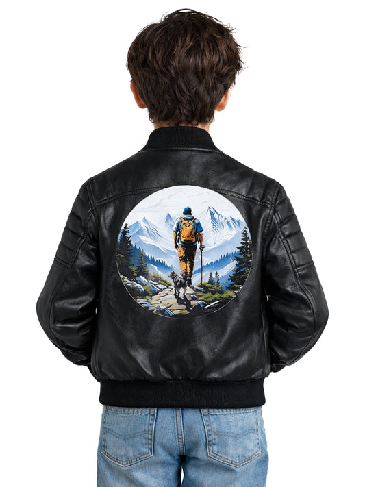 Leather Retail Kid's Faux Leather Regular Graphic Printed Jacket