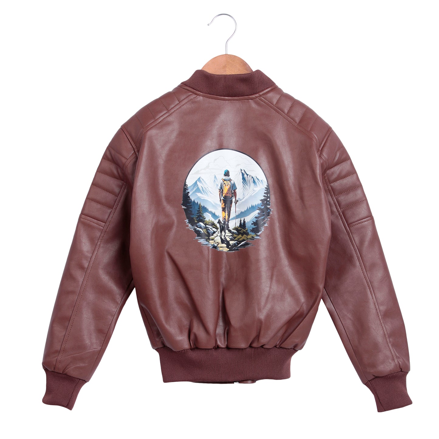 Leather Retail Kid's Faux Leather Regular Graphic Printed Jacket ( LRPRKDELBR )