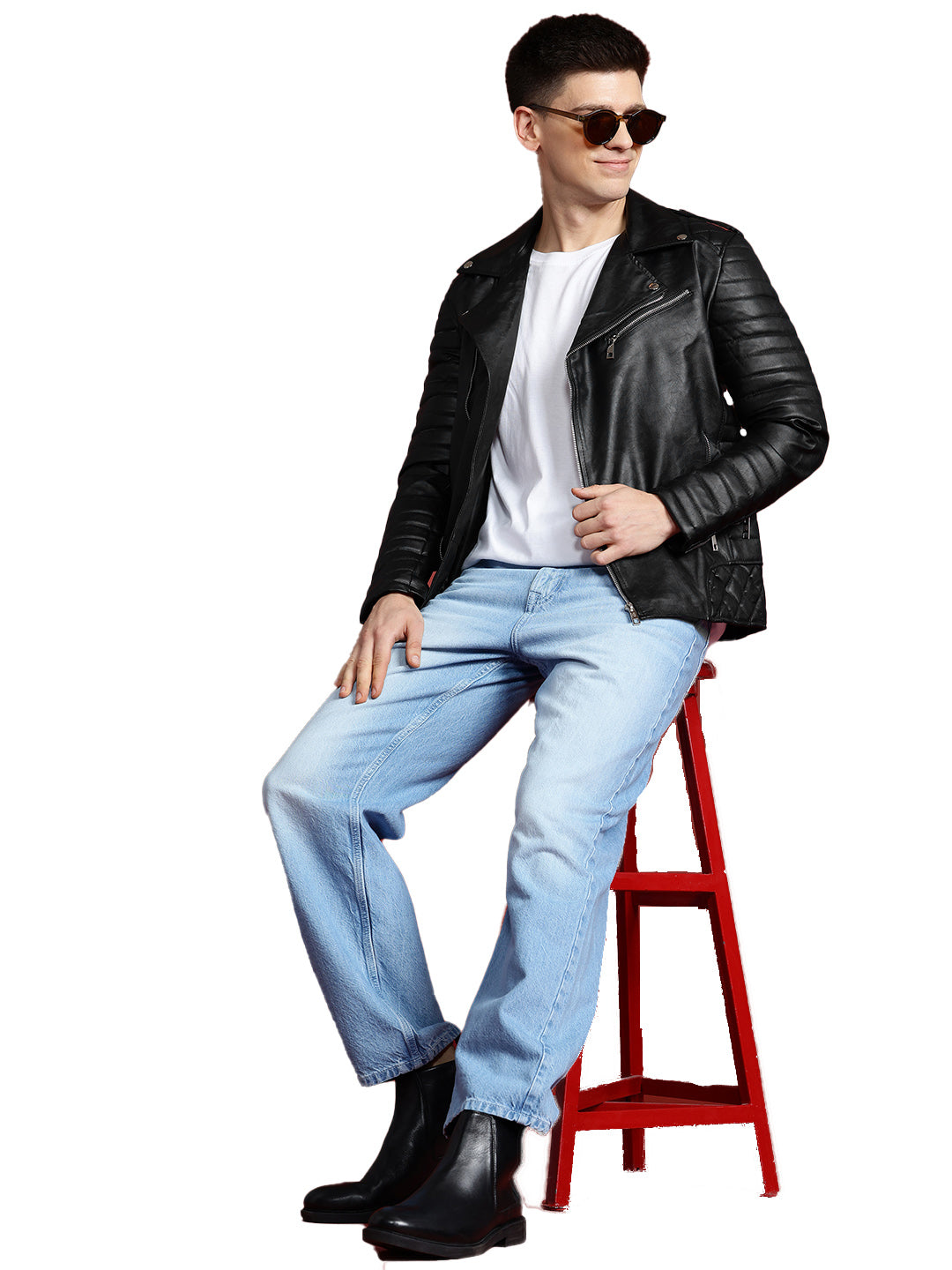 Leather Retail® Men's Solid Biker Jacket(LRRMBL)