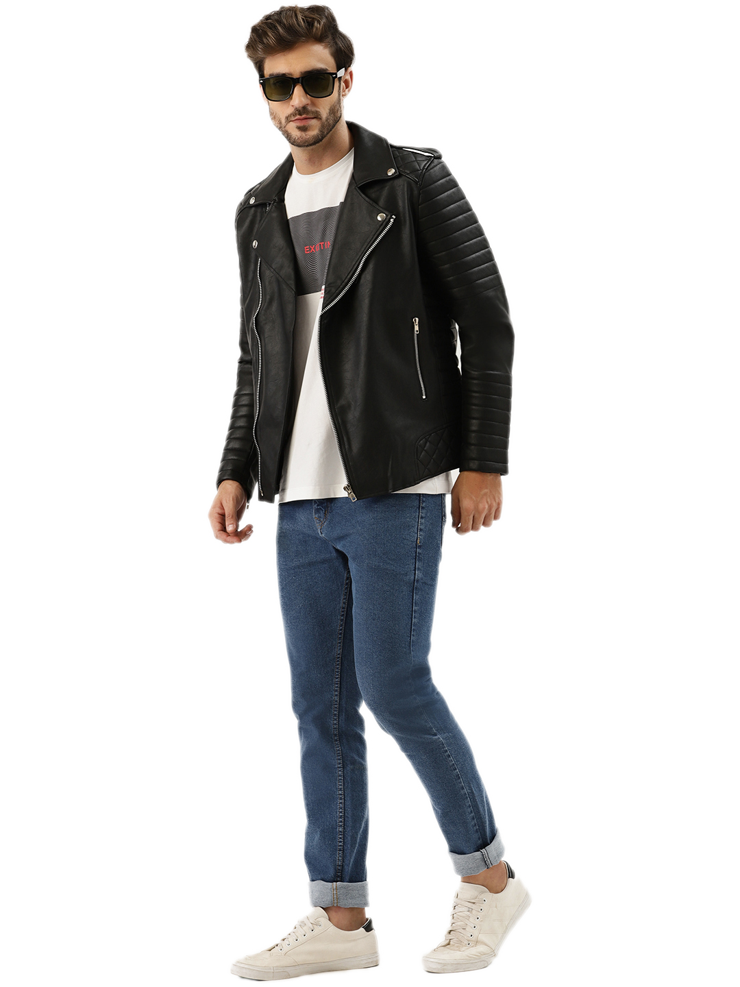 Leather Retail® Men's Solid Biker Jacket