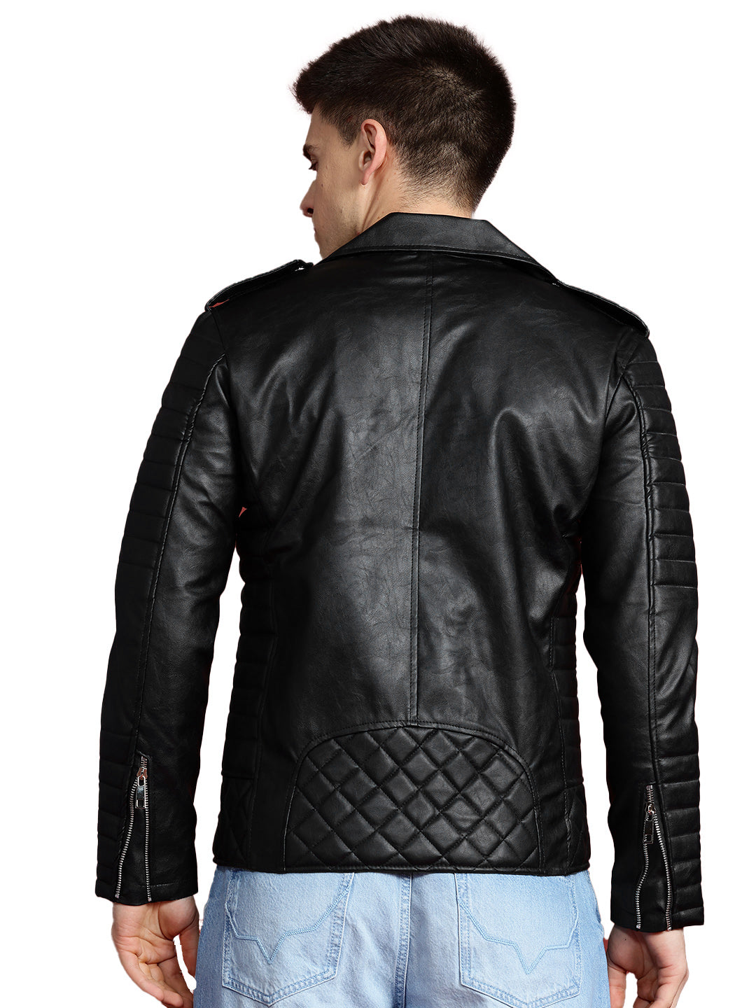 Leather Retail® Men's Solid Biker Jacket(LRRMBL)