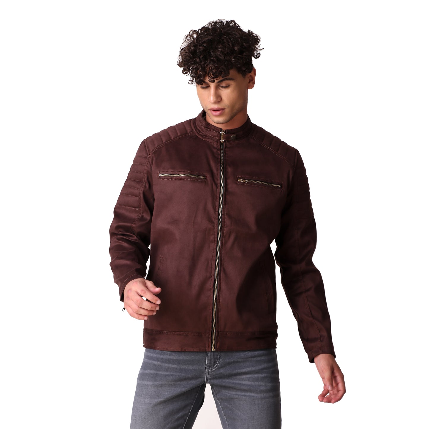 Leather Retail Men's Suede Faux Coffee Leather Jacket