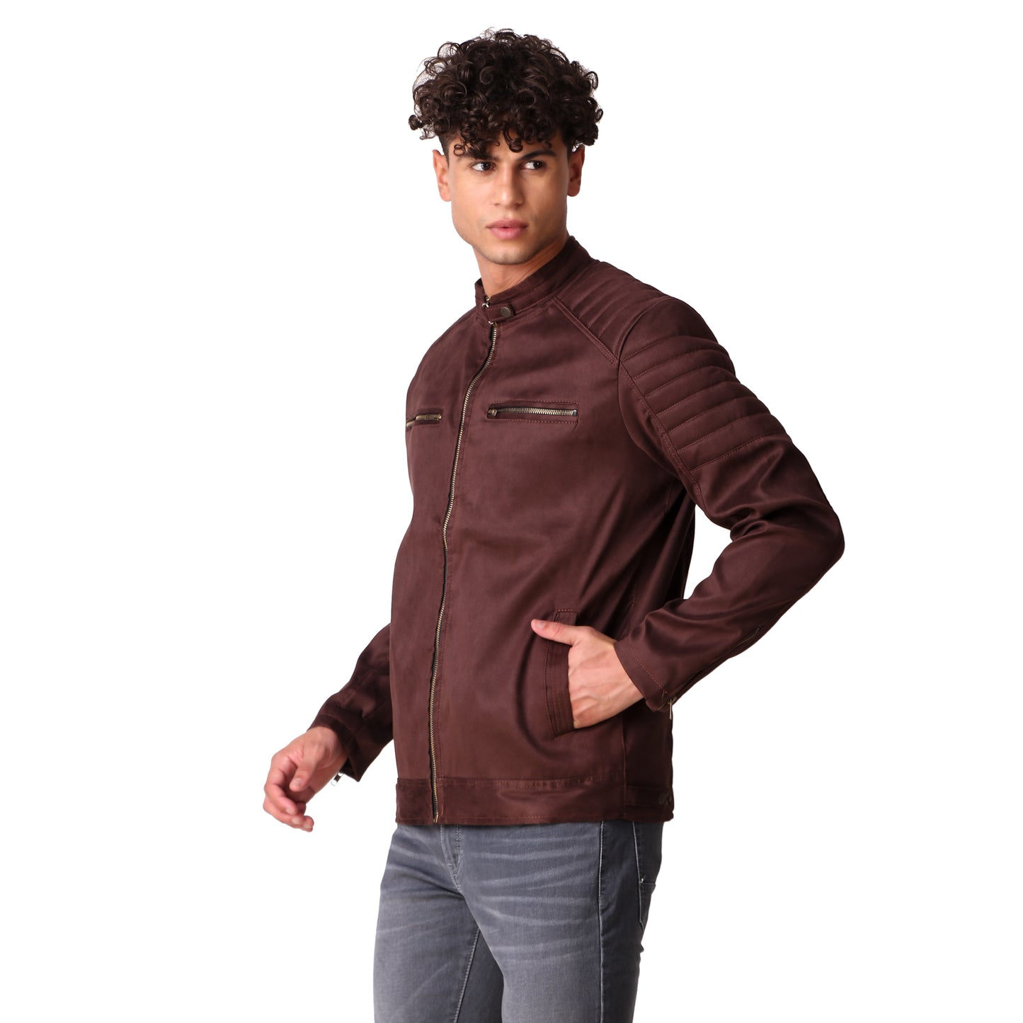 Leather Retail Men's Suede Faux Coffee Leather Jacket