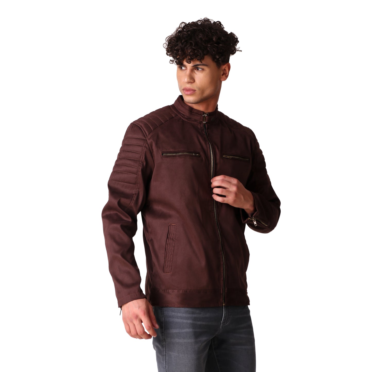 Leather Retail Men's Suede Faux Coffee Leather Jacket