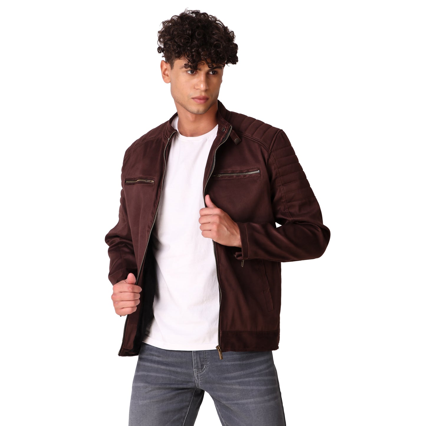 Leather Retail Men's Suede Faux Coffee Leather Jacket