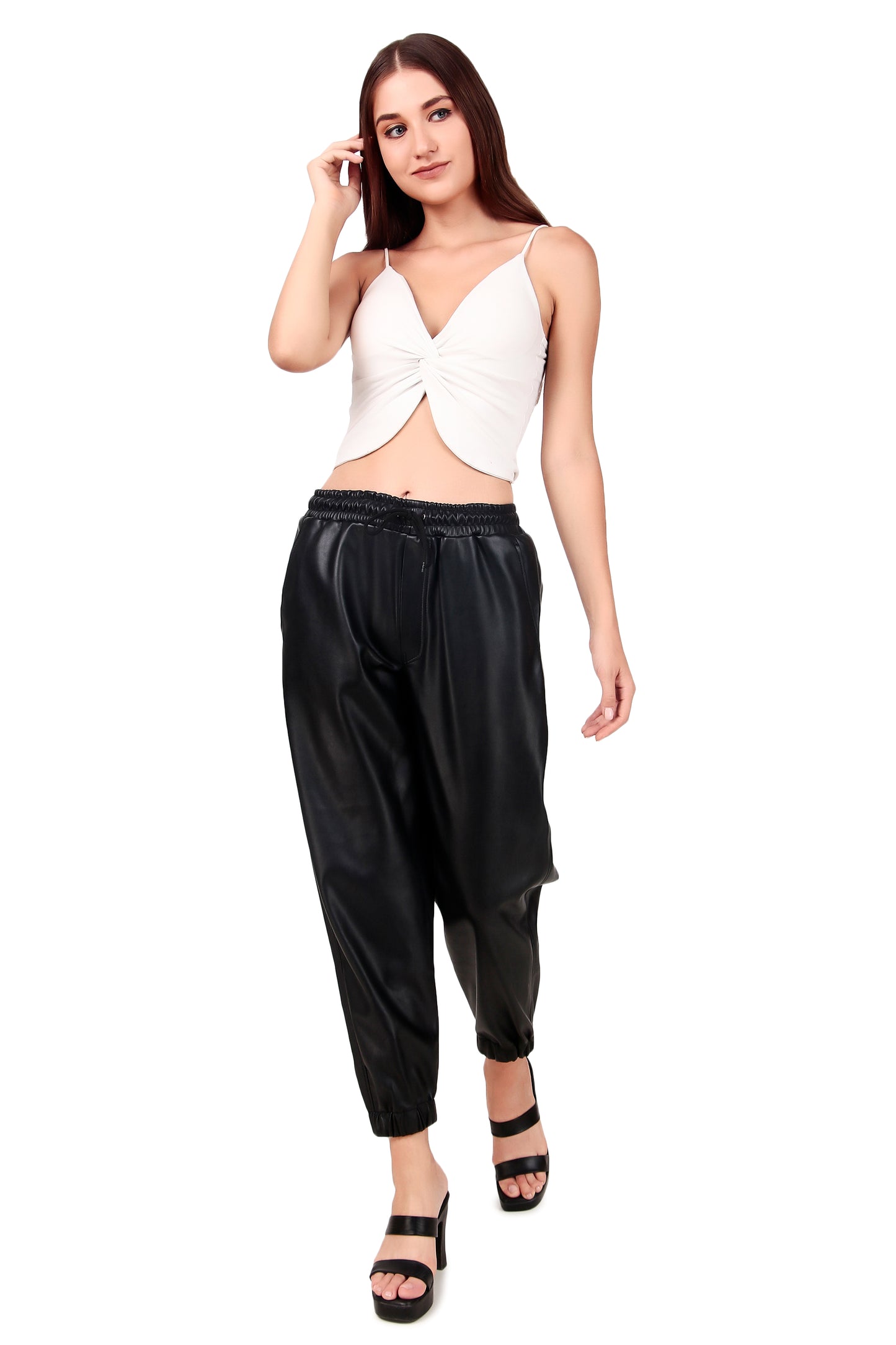 Leather retail luxury and comfort with Faux Leather trousers for women's and girl's (LRTRS2BL)