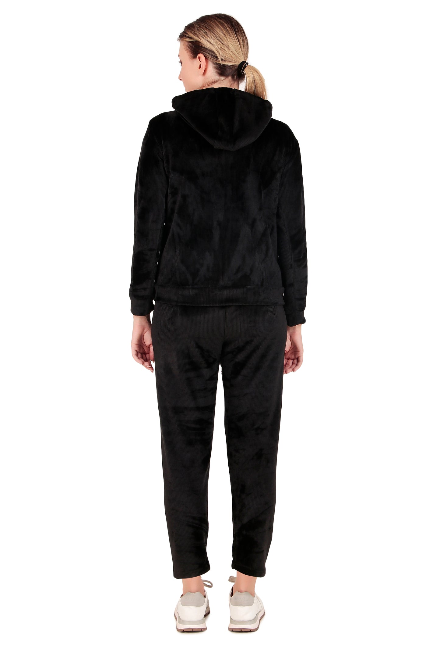 Leather Retail velvet regular fit track suit for Women's (Black)