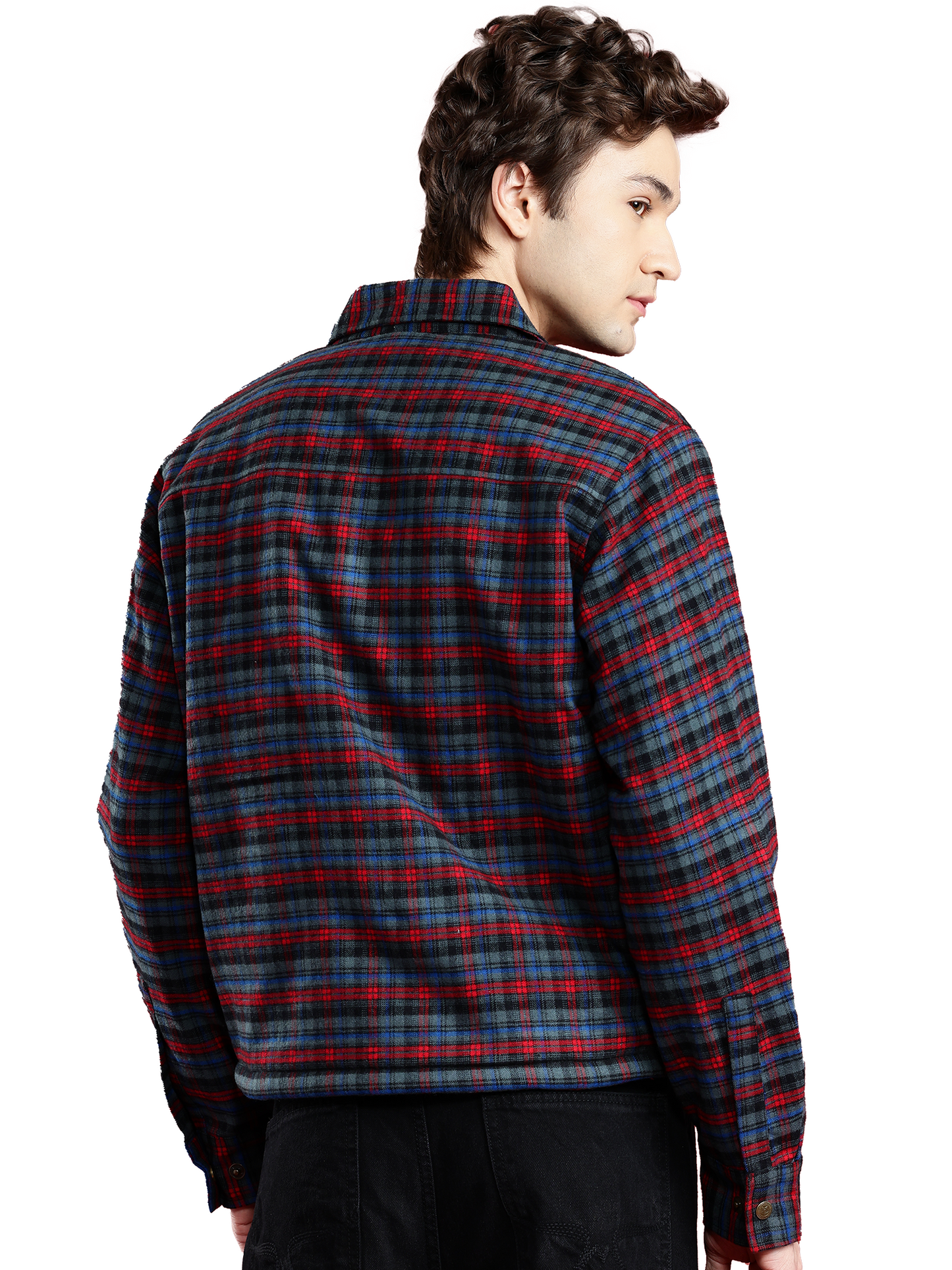 Leather Retail Vibrant Red and Blue Check Multicoloured Tweed Jacket