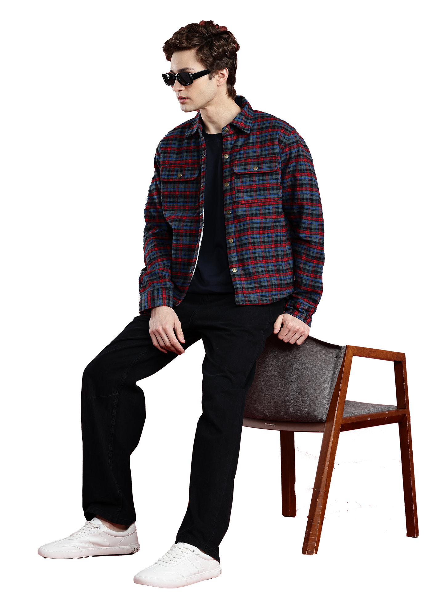 Leather Retail Vibrant Red and Blue Check Multicoloured Tweed Jacket