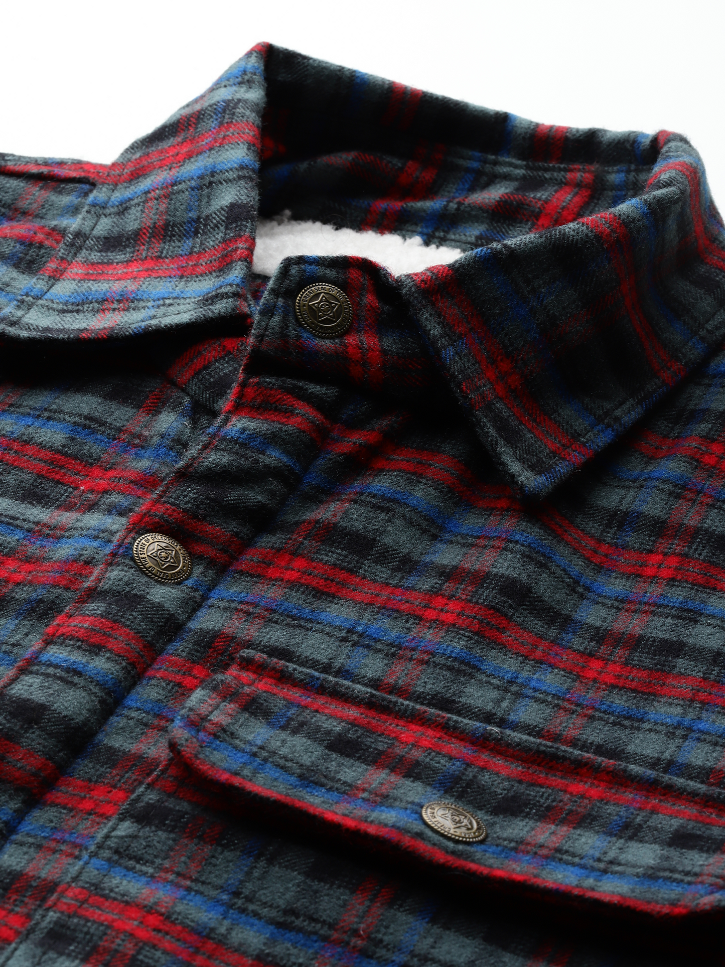 Leather Retail Vibrant Red and Blue Check Multicoloured Tweed Jacket