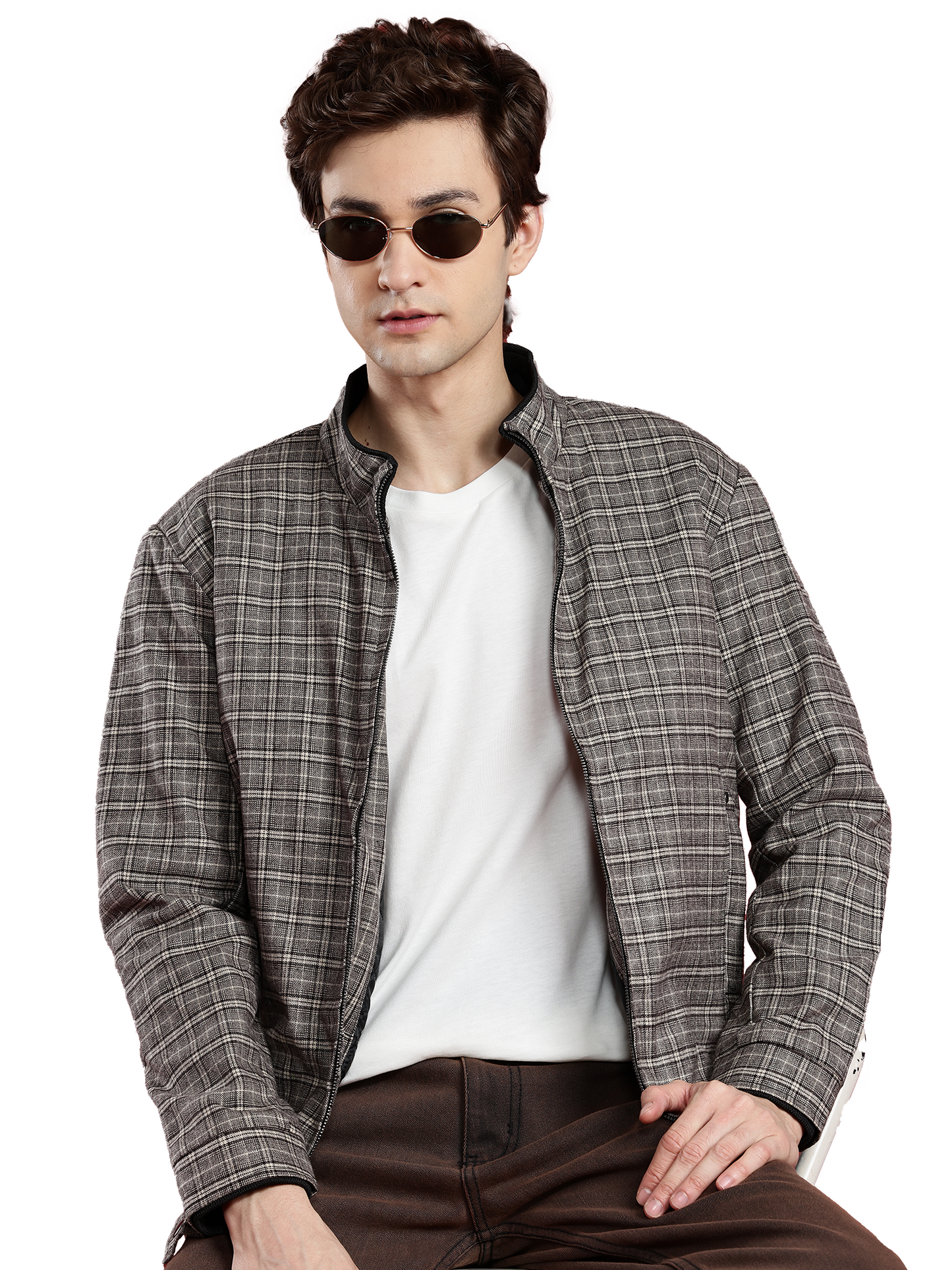 Leather Retail Coffee-White Checkered Multicolor Tweed Jacket ( LRCHECKTD1J )