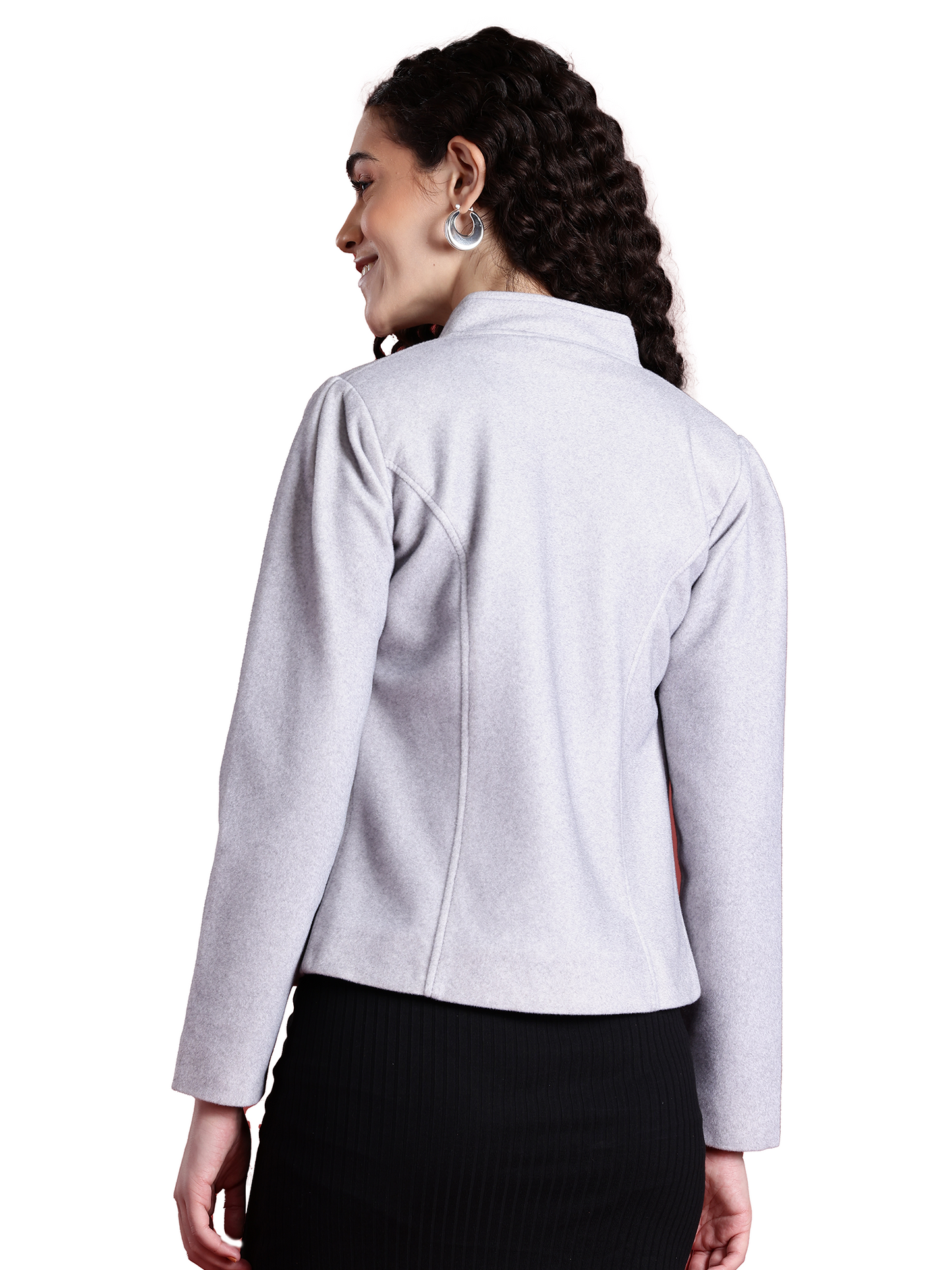 Leather Retail Women Full Sleeve Velvet Four Button Grey Jacket ( LRVEL4BGE )