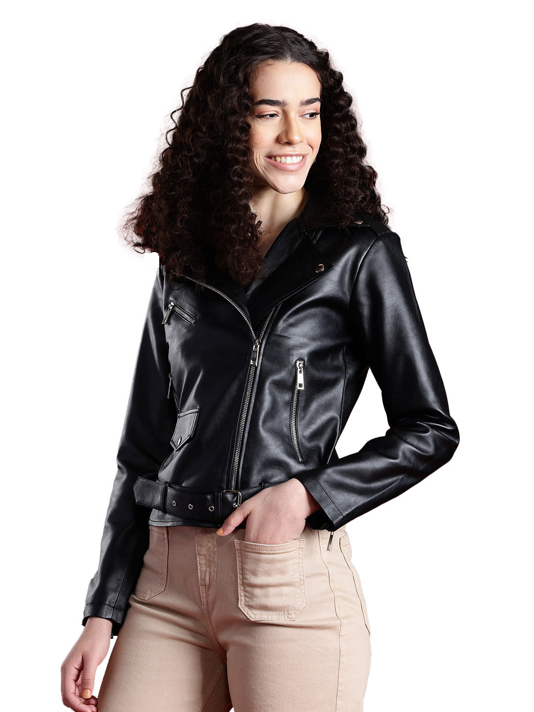 Leather Retail Women's Faux Leather Full Sleeve Skeleton Face Graphic Printed Jacket ( LRPRF11BL )