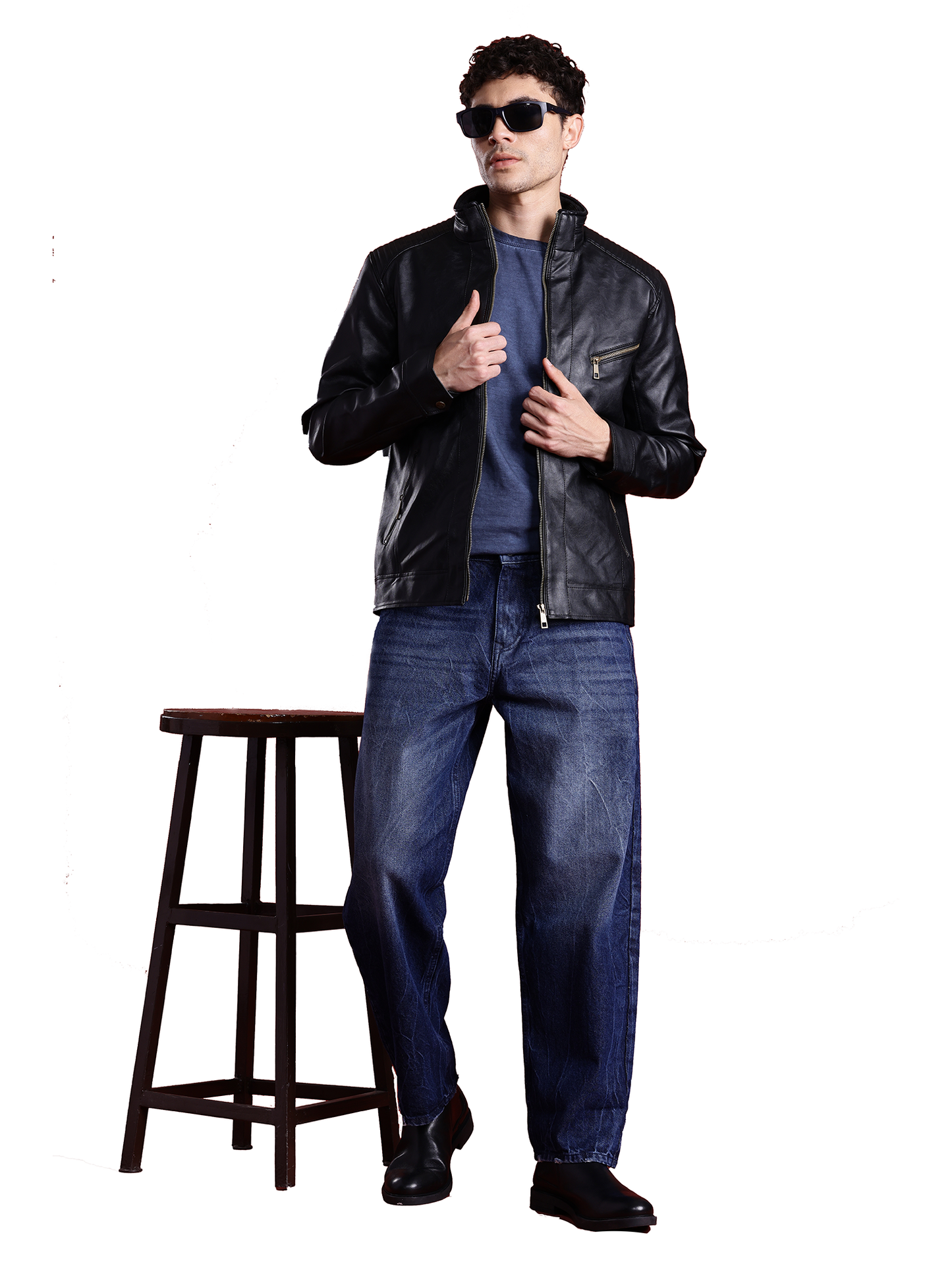 Leather Retail Full Sleeve Men's PU Black Jacket ( LRM48BL )