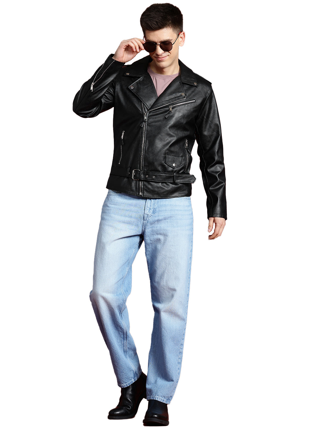 Leather Retail Men's Printed Biker Jacket with Belt ( LRPRM11BL )