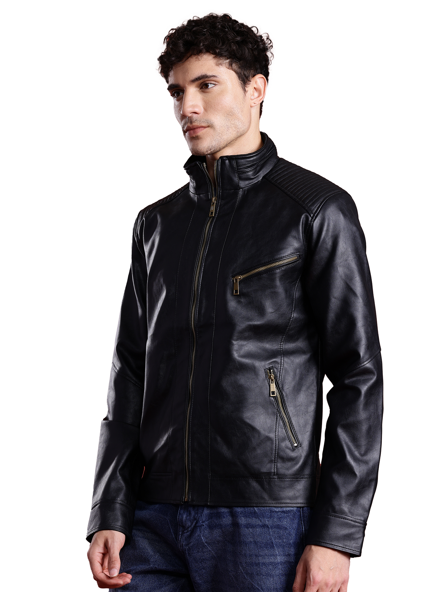 Leather Retail Full Sleeve Men's PU Black Jacket ( LRM48BL )