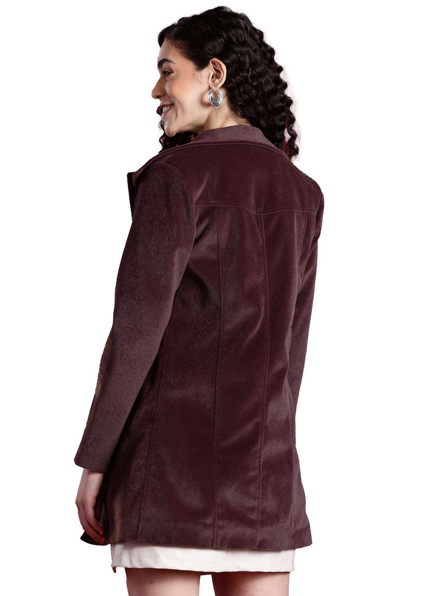 Leather Retail Women Full Sleeve Velvet Three Button Coffee Jacket ( LRVEL3BCO )