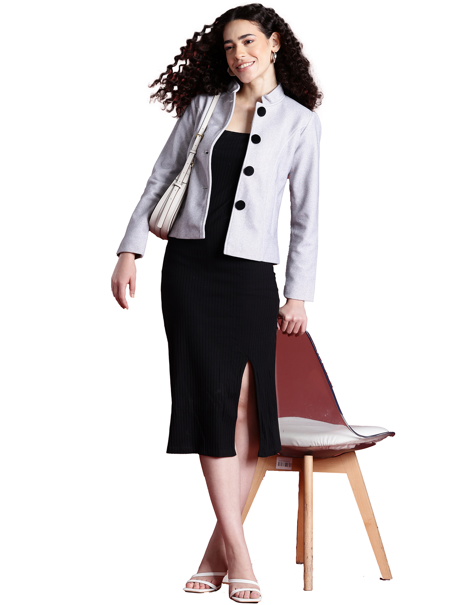 Leather Retail Women Full Sleeve Velvet Four Button Grey Jacket ( LRVEL4BGE )