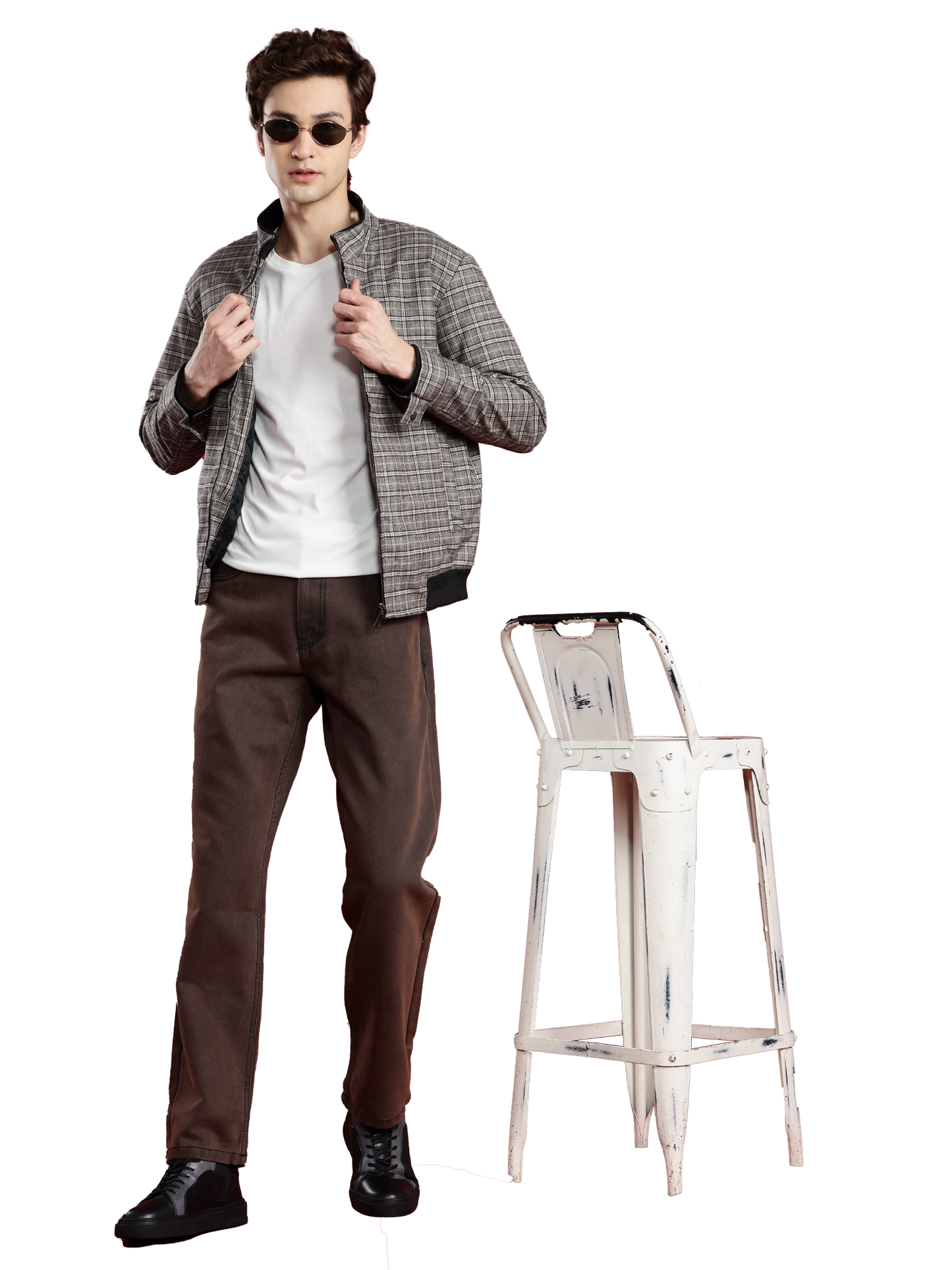 Leather Retail Coffee-White Checkered Multicolor Tweed Jacket ( LRCHECKTD1J )