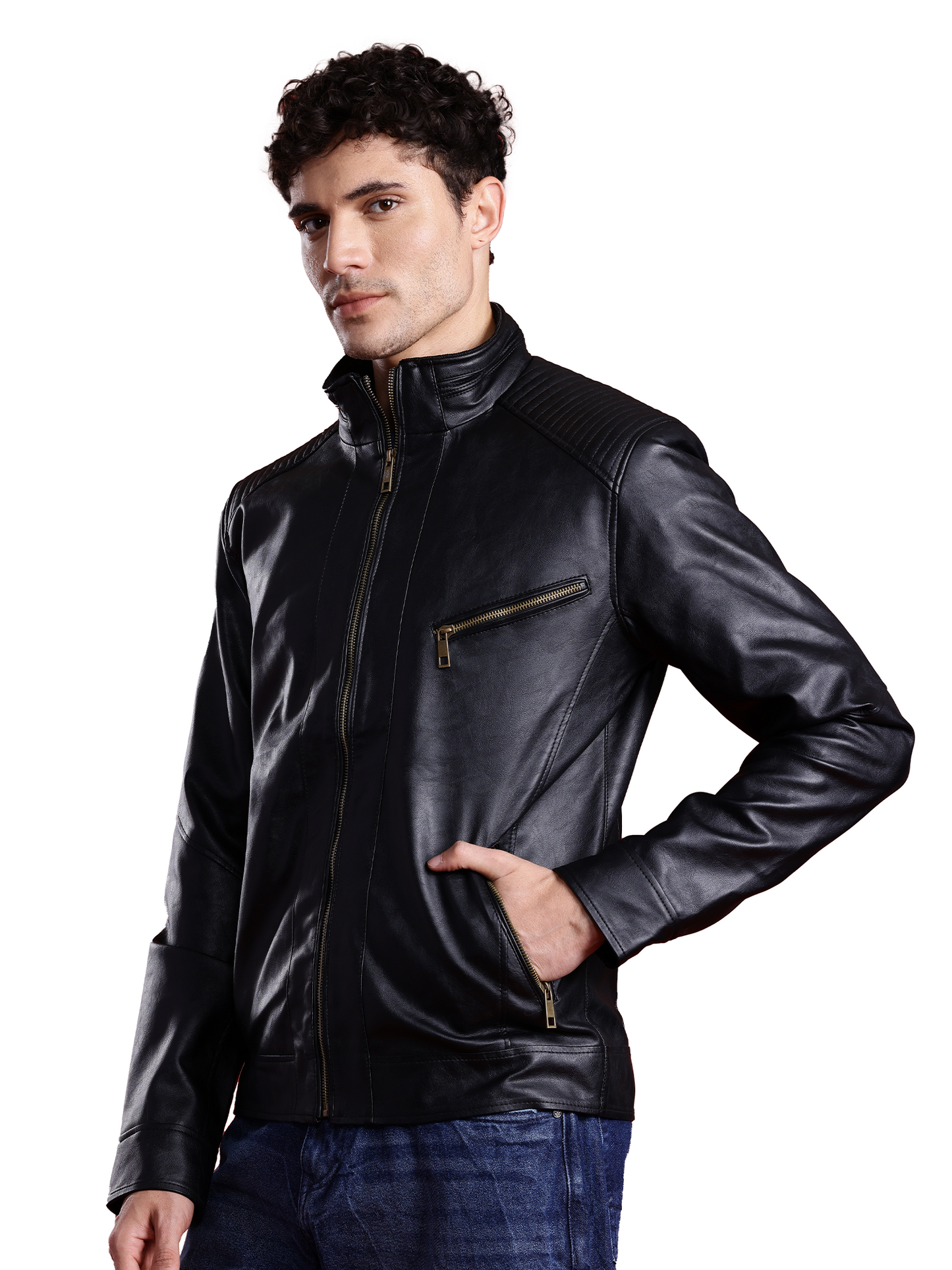 Leather Retail Full Sleeve Men's PU Black Jacket ( LRM48BL )