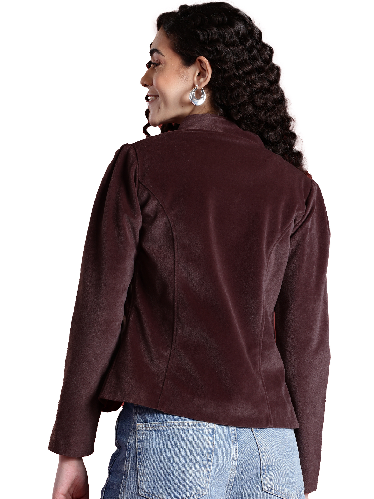 Leather Retail Women Full Sleeve Velvet Four Button Coffee Jacket ( LRVEL4BCO )