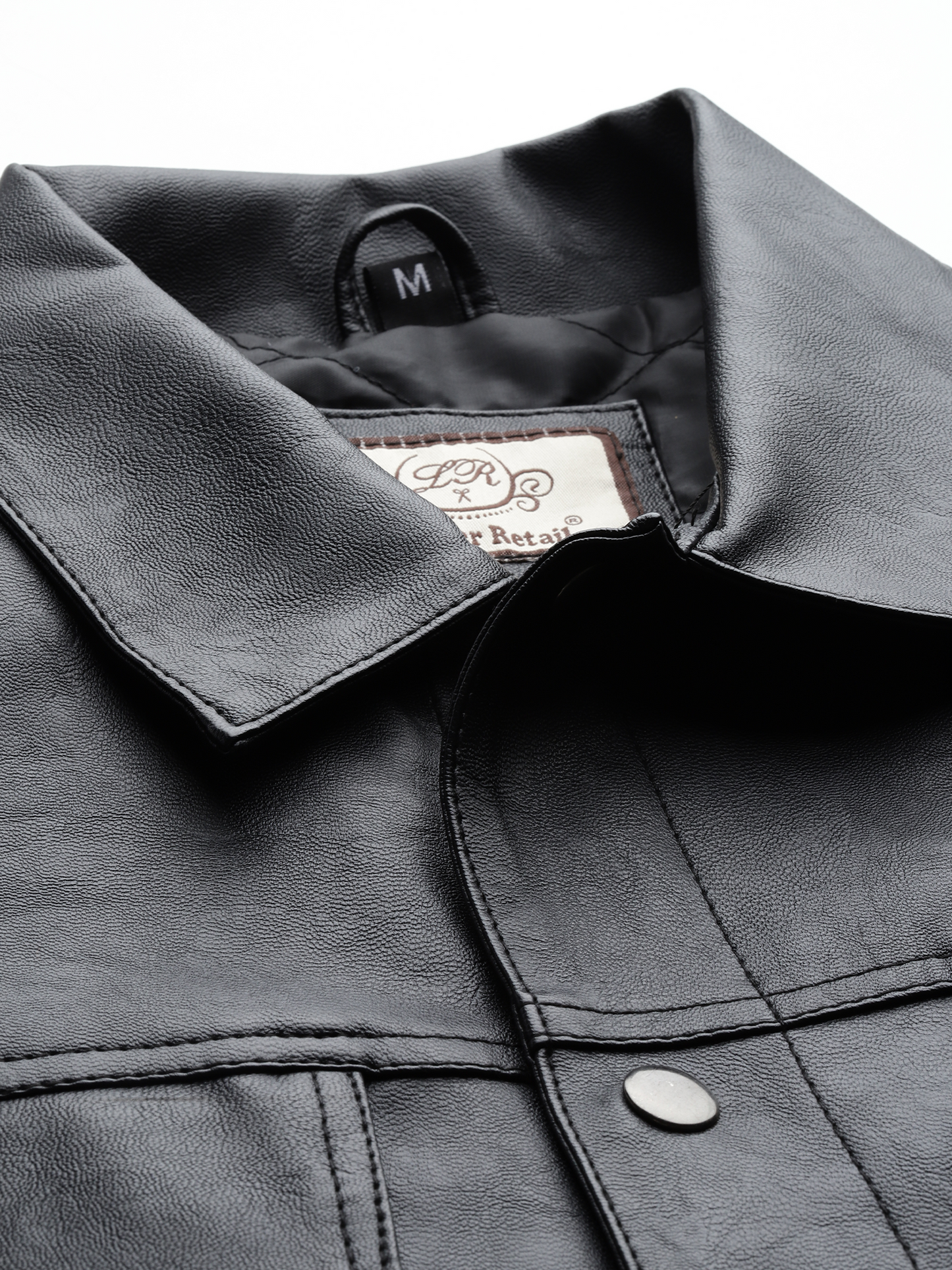 Leather Retail Black Faux Leather Jacket for Men's with Snap Button Closure ( LRM50BL )