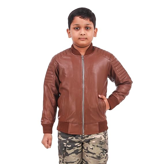 Leather Retail Brown Faux Leather Jacket for Kids Outerwear Fashion S