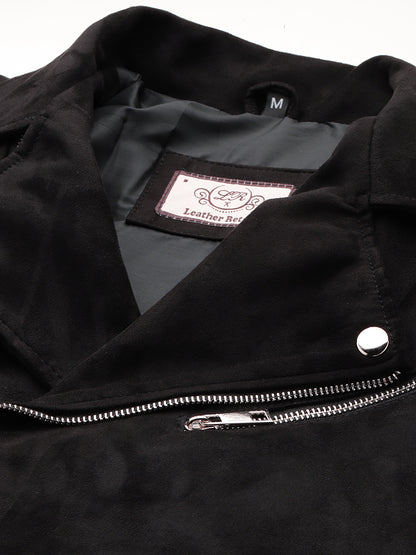 Leather Retail Men's Suede Faux Leather Printed Jacket Think Positive ( LRPRSUDRMBL)