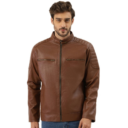 Leather Retail Brown Faux LeatherBiker Jacket for Men's(LRBRBR)