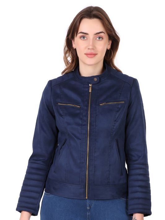 Leather Retail Women's Suede Faux Leather Jacket(LRSUDWBU)