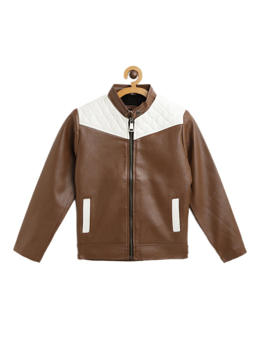 Leather Retail Kid's Full Sleeves Winter Jacket _Brown  (LRKDWPBR01)