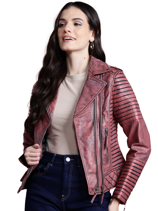 Leather Retail Female's Pure Genuine Leather Pink Jacket(LRPLF16PN)