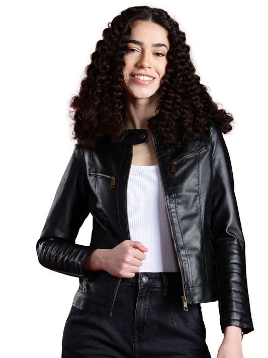 Leather Retail Full Sleeve Solid Jacket for Women's(LRWBN)