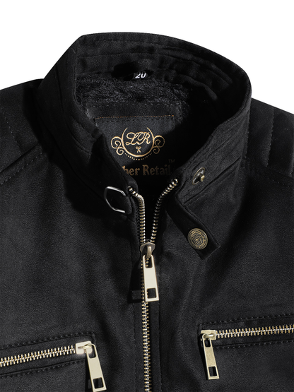 Leather Retail Boy's Suede Faux Leather Graphic Printed Jacket Rabbit ( LRPRKDSUDDEBL )