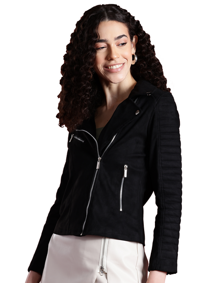 Leather Retail Women's Suede Faux Leather Graphic Printed Jacket Custom Motors ( LRPRSUDFRBL )