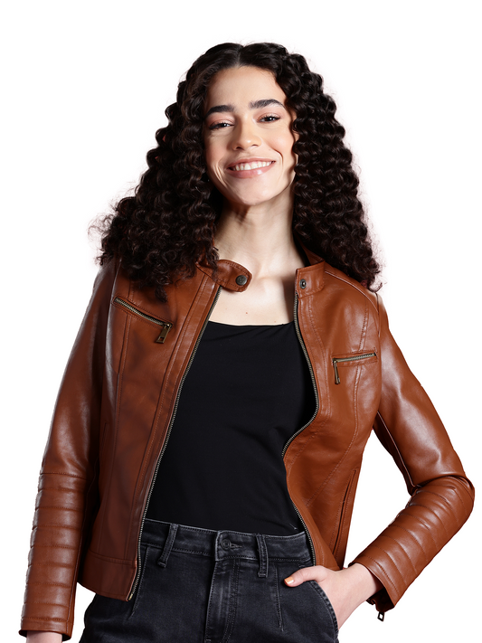 Leather Retail Full Sleeve Solid Jacket for Women's (LRWBR)