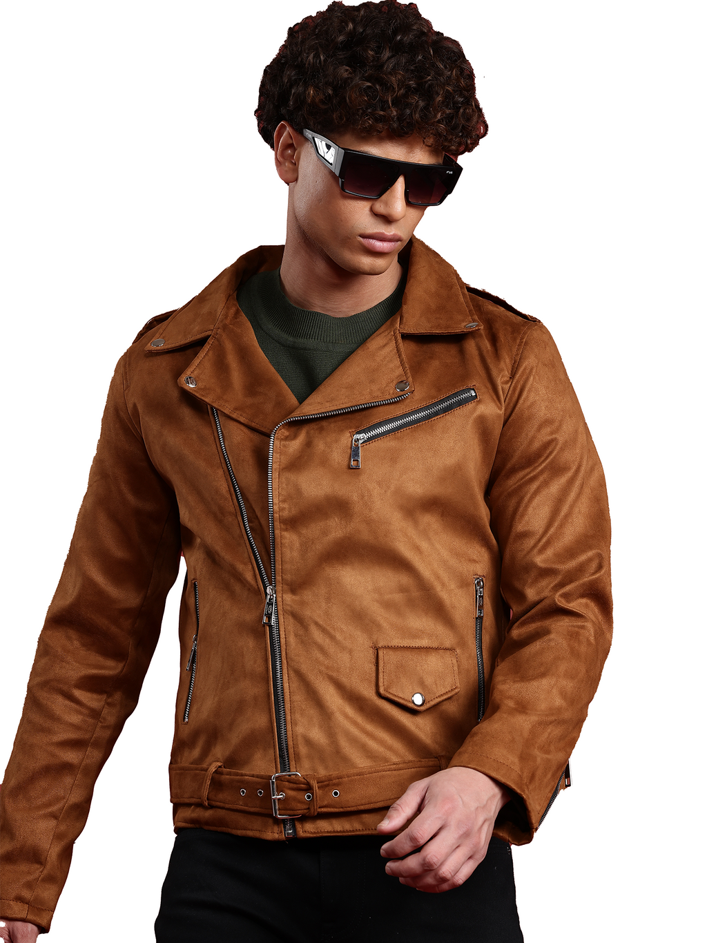 Leather Retail Mens Brown Suede Leather Biker Jacket ( LRSUDM11BR )