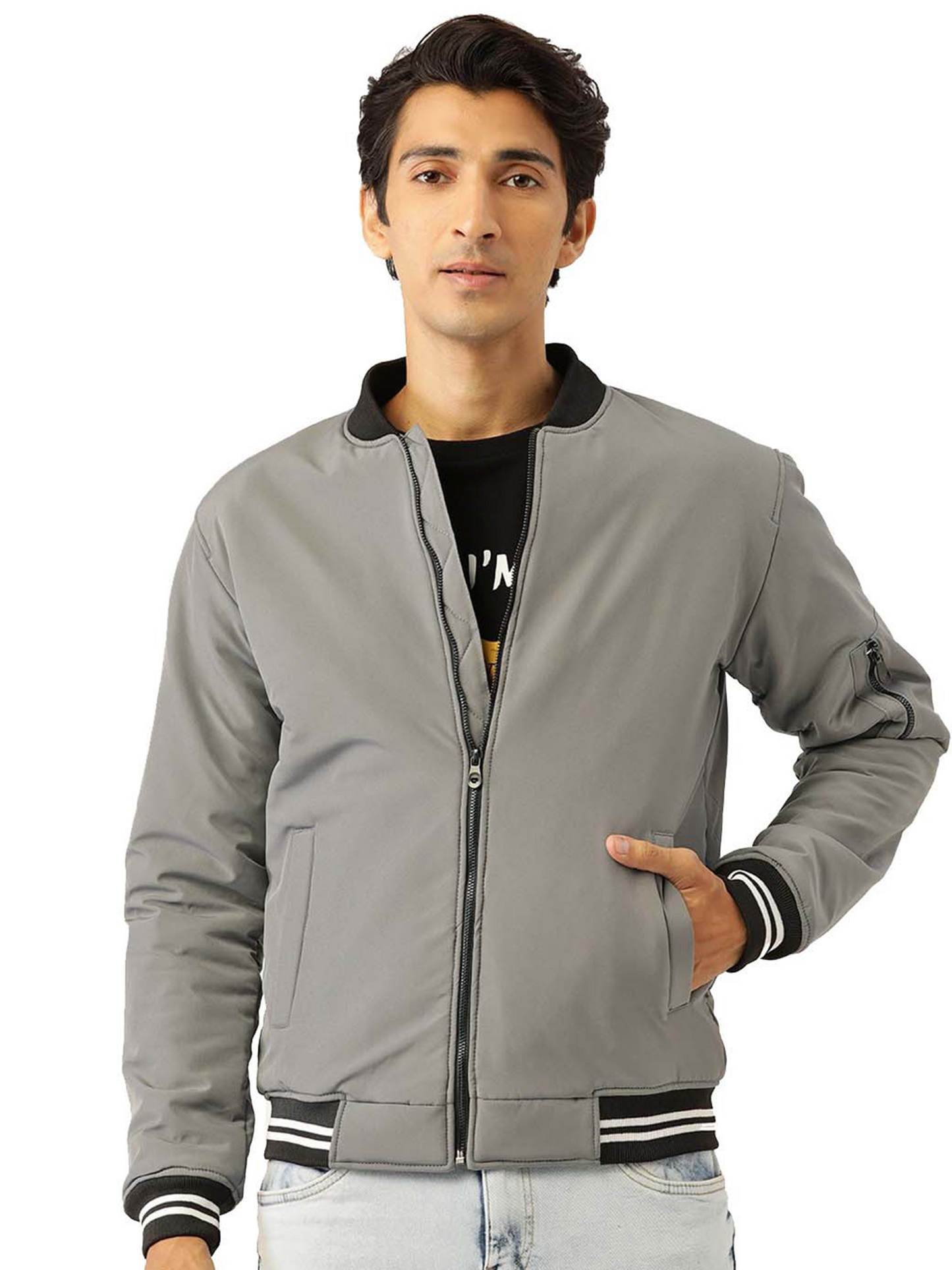 Leather Retail® Mens Solid Polyester Winter Jacket Grey Color(LRM35GE)