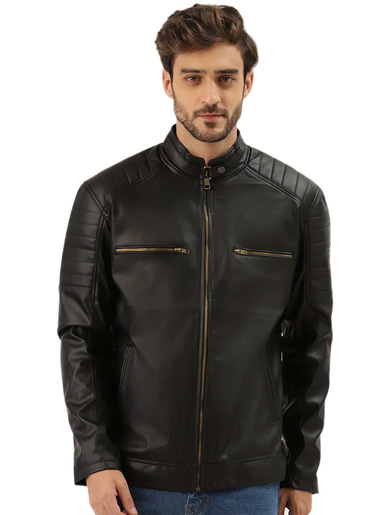 Leather Retail Men's Faux Leather Standard Length Jacket ( LRDEBL )